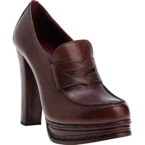 brown prada loafers womens|Prada high heeled loafers.